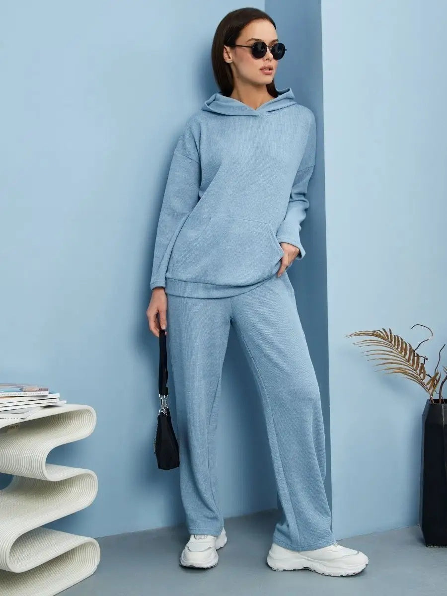 Liber Autumn women's hooded solid color sweatshirt long sleeve two-piece suit