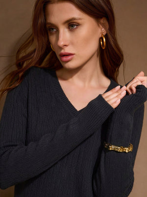 Superfine Merino Wool Cashmere Silk V Pullover Sweater