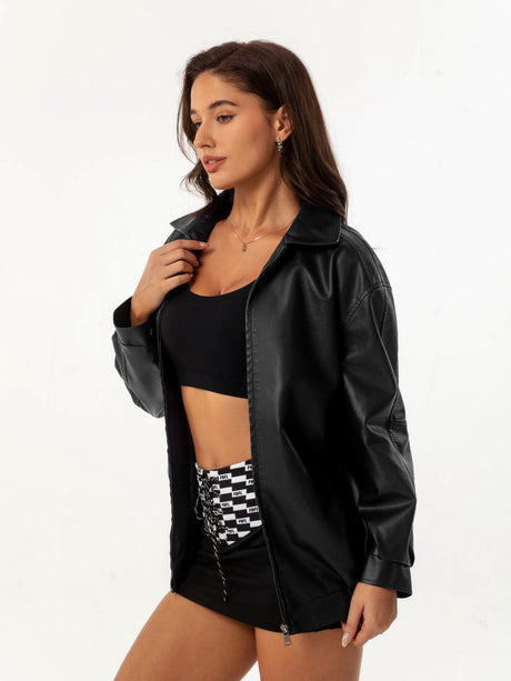 Street Cool Loose Pocket Leather Jacket