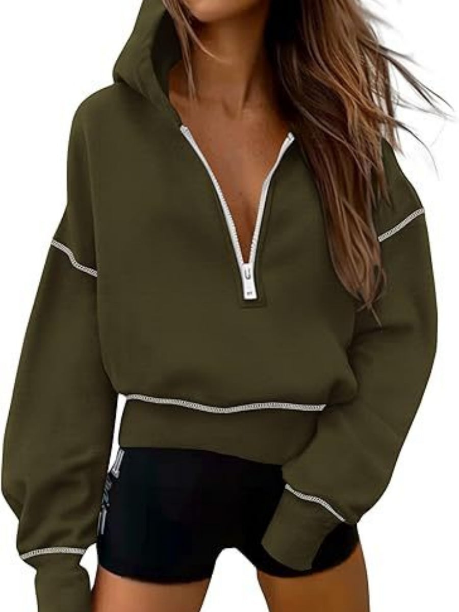 Lapel Splicing Hood Long Sleeve Half Zipper Hoodies