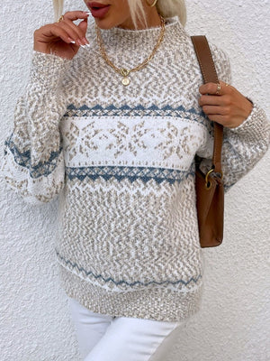 Christmas Half Turtleneck Snowflake Contrasting Colors Sweaters