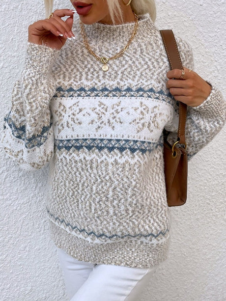 Christmas Half Turtleneck Snowflake Contrasting Colors Sweaters