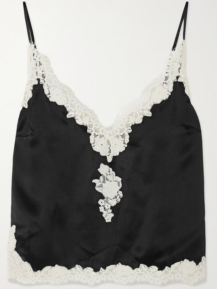 Lace Stitching Satin Camisoles Skirt 2-piece Sets