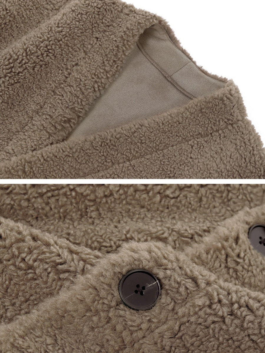 Lambswool V-neck Fur Fleece Lined Cotton-padded Jacket