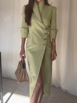 Mid-length Sleeves Slim Fit Suit Trench Coat Slanted Opening Coat Midi Dresses
