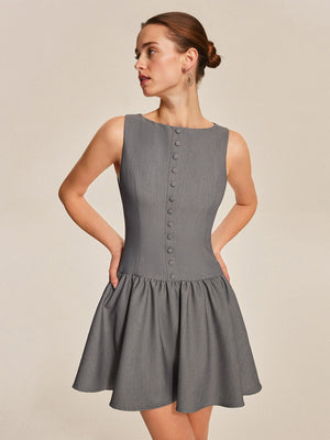 Sleeveless Buttons A-line Skirt Ruffle Mini&Short Dresses