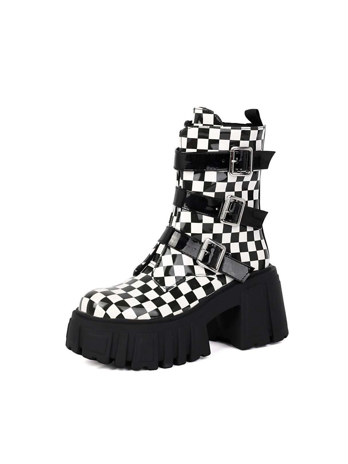 Plaid Denim Biker Punk Ankle Boots