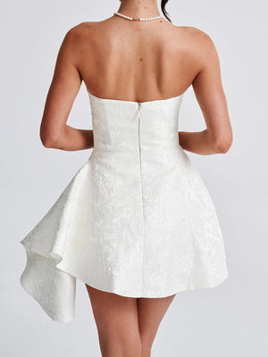 Pleating Jacquard Of Plants And Flowers Tube Top Mini&Short Dresses