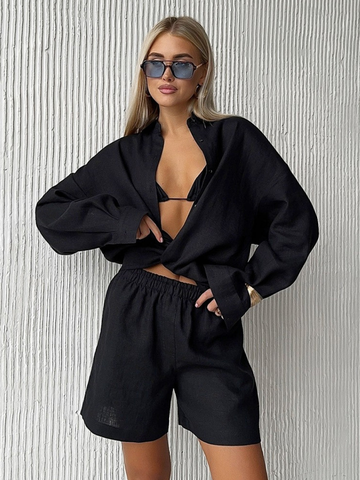 Long-sleeved Cardigan Shorts 2-piece Sets