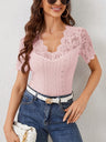Lace T-shirts V-neck Sheer Tops