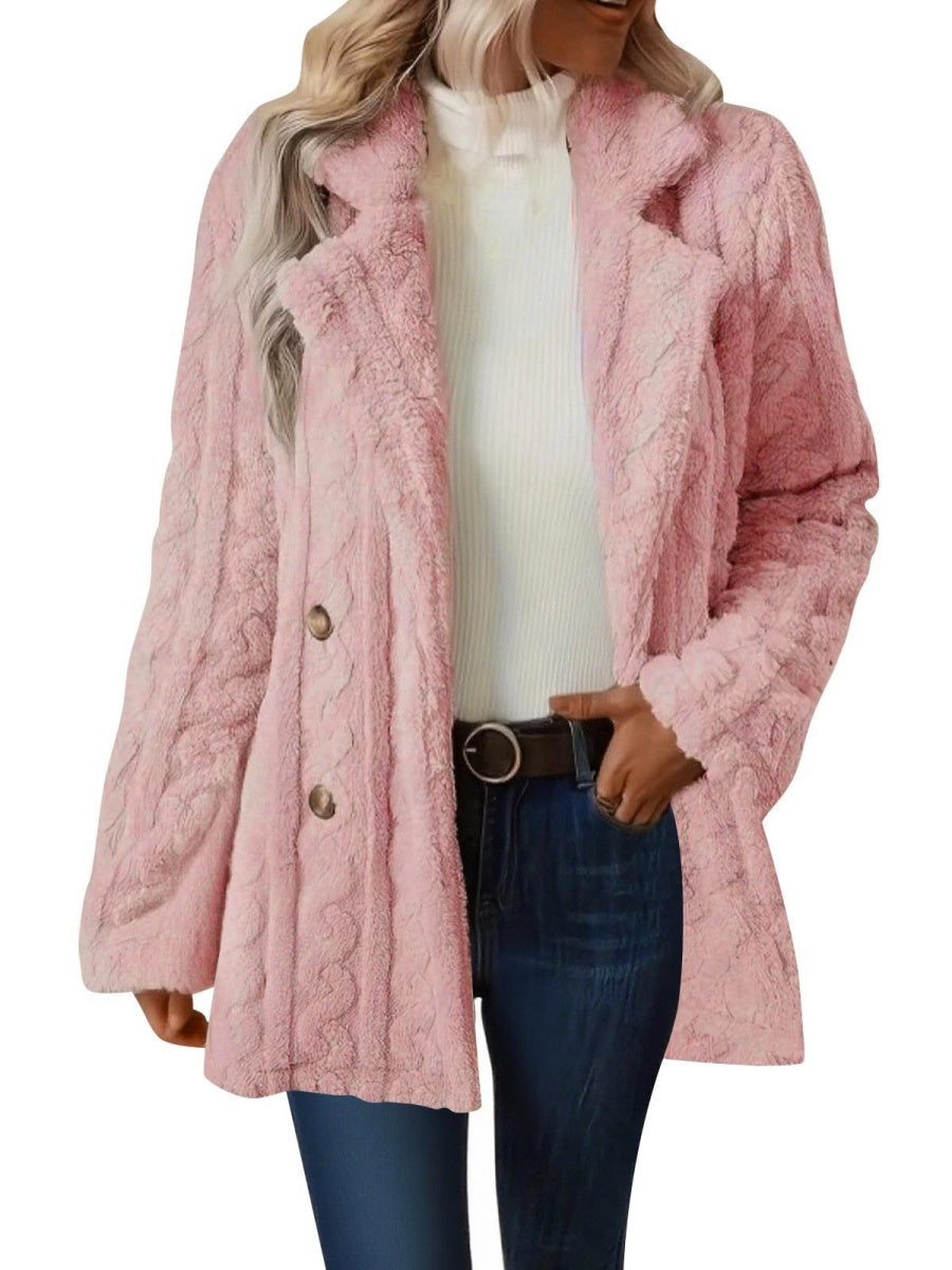 Twist Pattern Geometric Patterns Warm Blazer Collar Double-breasted Mid-length Jacket