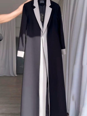 Black Long Suit Collar Splicing Contrasting Colors Commuting Trench Coats