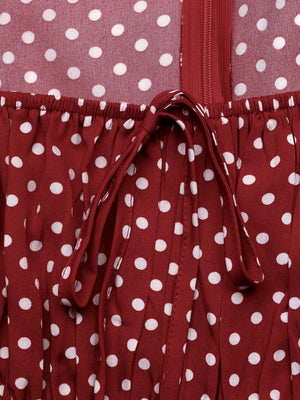 Lace-up Zipper, Polka Dots Polka Dots Maxi Dresses