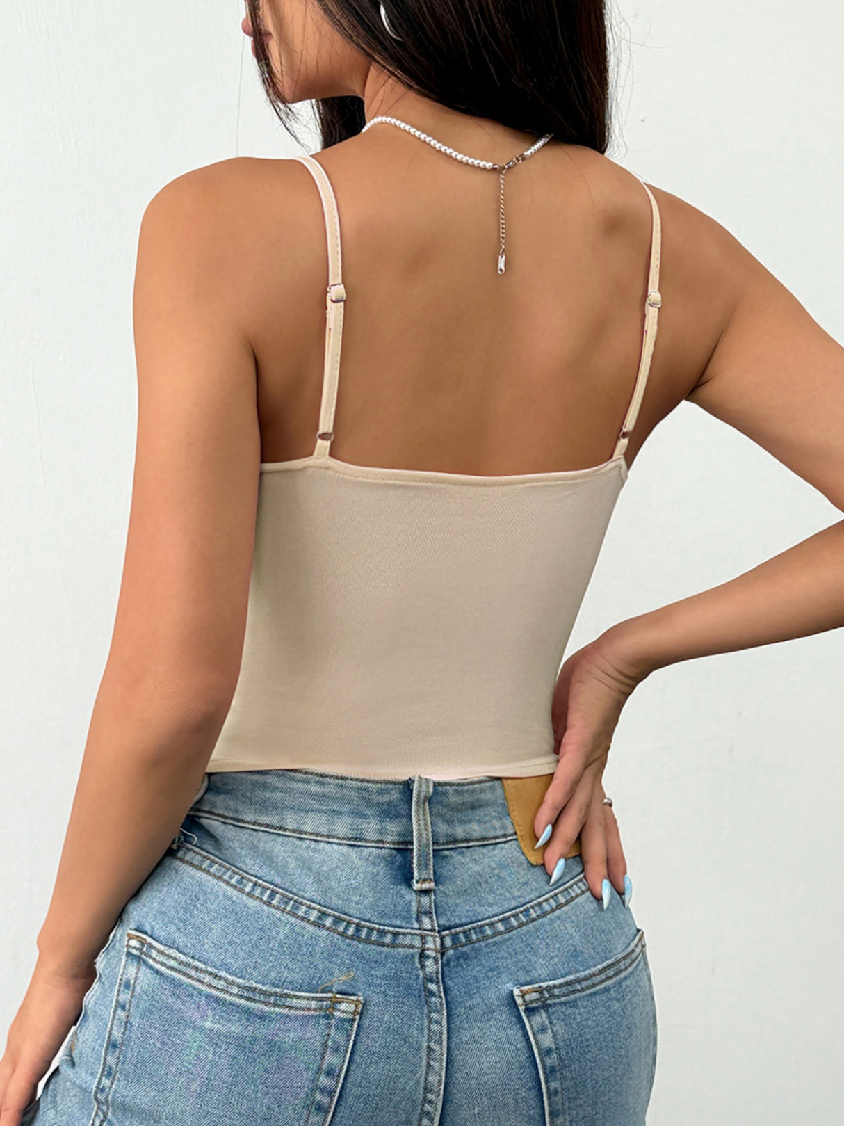 Printed Fish Bones Splicing Lace-up Cutout Bra Camisoles