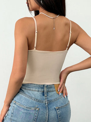 Printed Fish Bones Splicing Lace-up Cutout Bra Camisoles