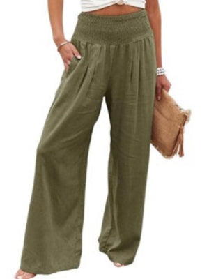 Cotton Blend Wide Leg Pocket Hit Pants