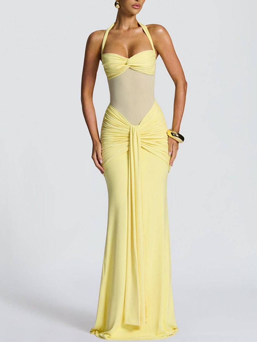 Neckband Lace Up Mesh Formal Dress Maxi Dresses