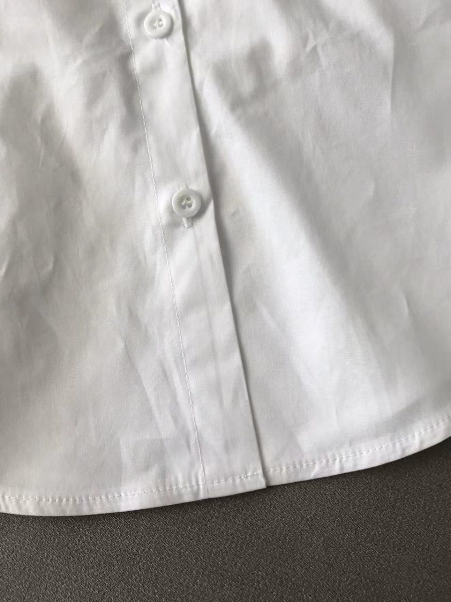 Navel Slits Leg Of Mutton Sleeves Lapel Shirts