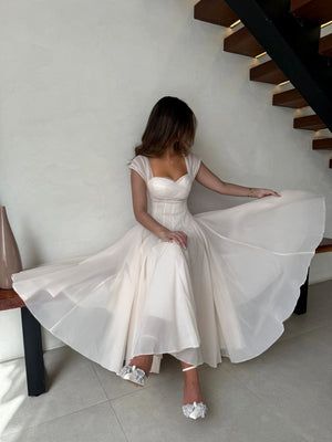 Mesh Splicing Waist Big Swing Maxi Dresses