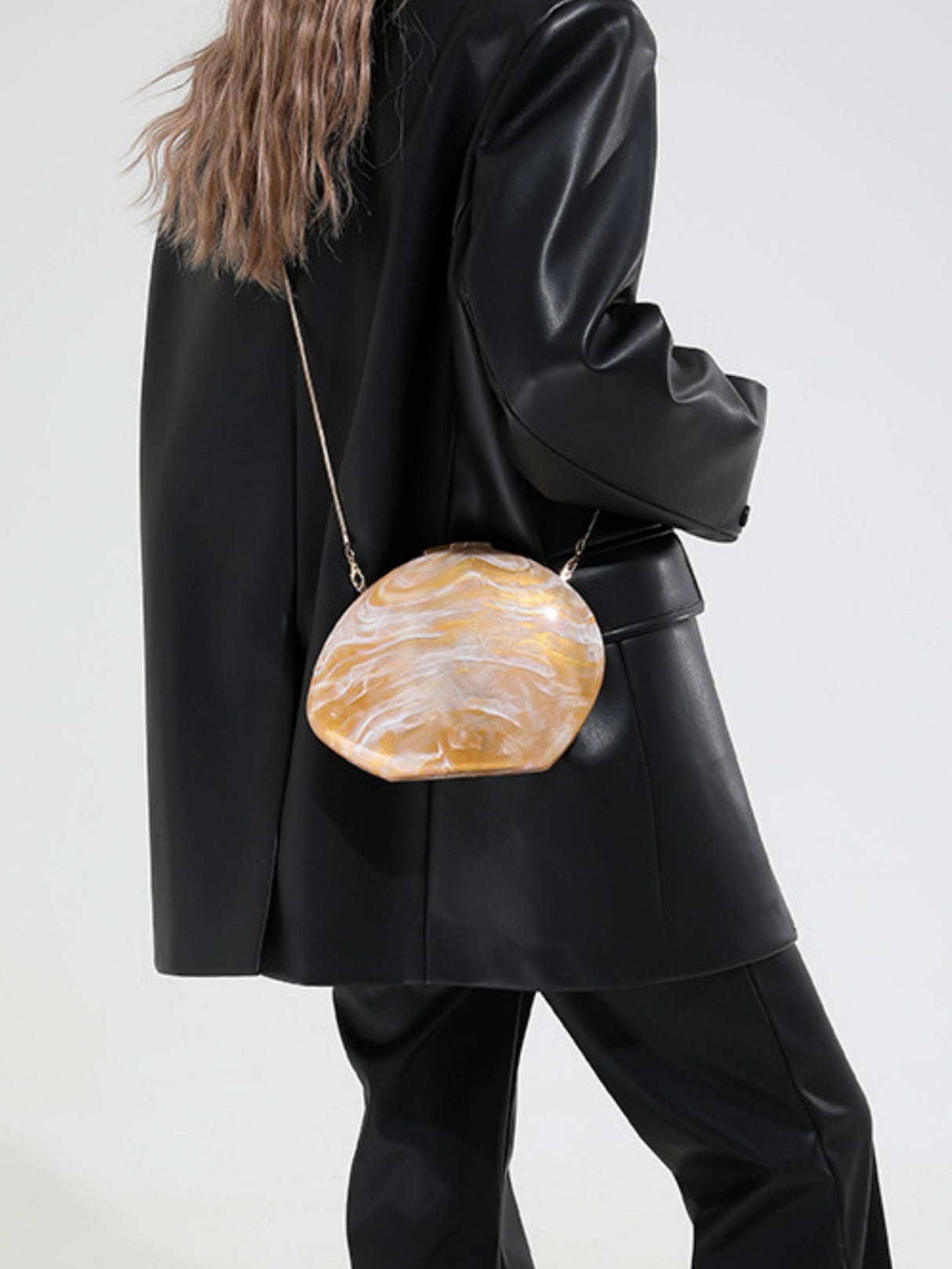 Oval Acrylic Seashell Evening Crossbody Bag