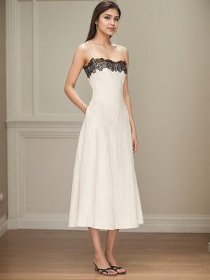 Lace Stitching Grace Temperament White Maxi Dresses