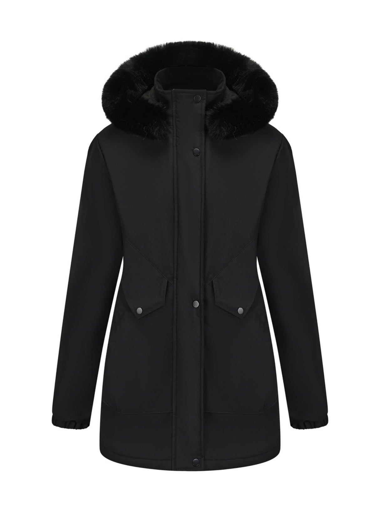 With Fur Collar Hooded For Warmth Drawstring Pocket Down Jacket