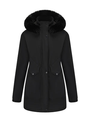With Fur Collar Hooded For Warmth Drawstring Pocket Down Jacket