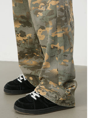 Camouflage Ins Loose-fit Straight-fit Wide-leg Jeans