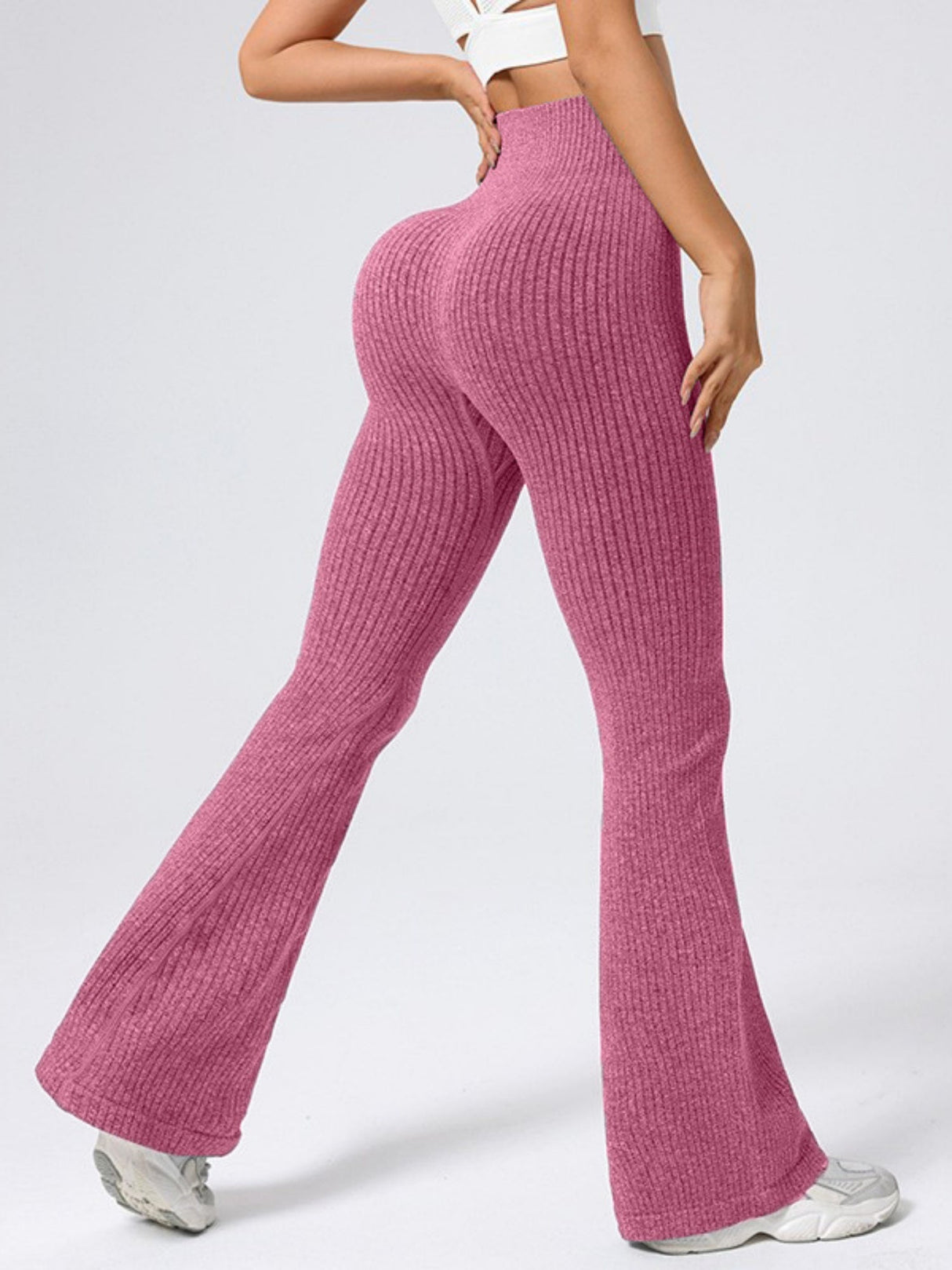 Paspelierte Schlaghose, hochgeschnittene Hüftlift-Fitness-Yogahose