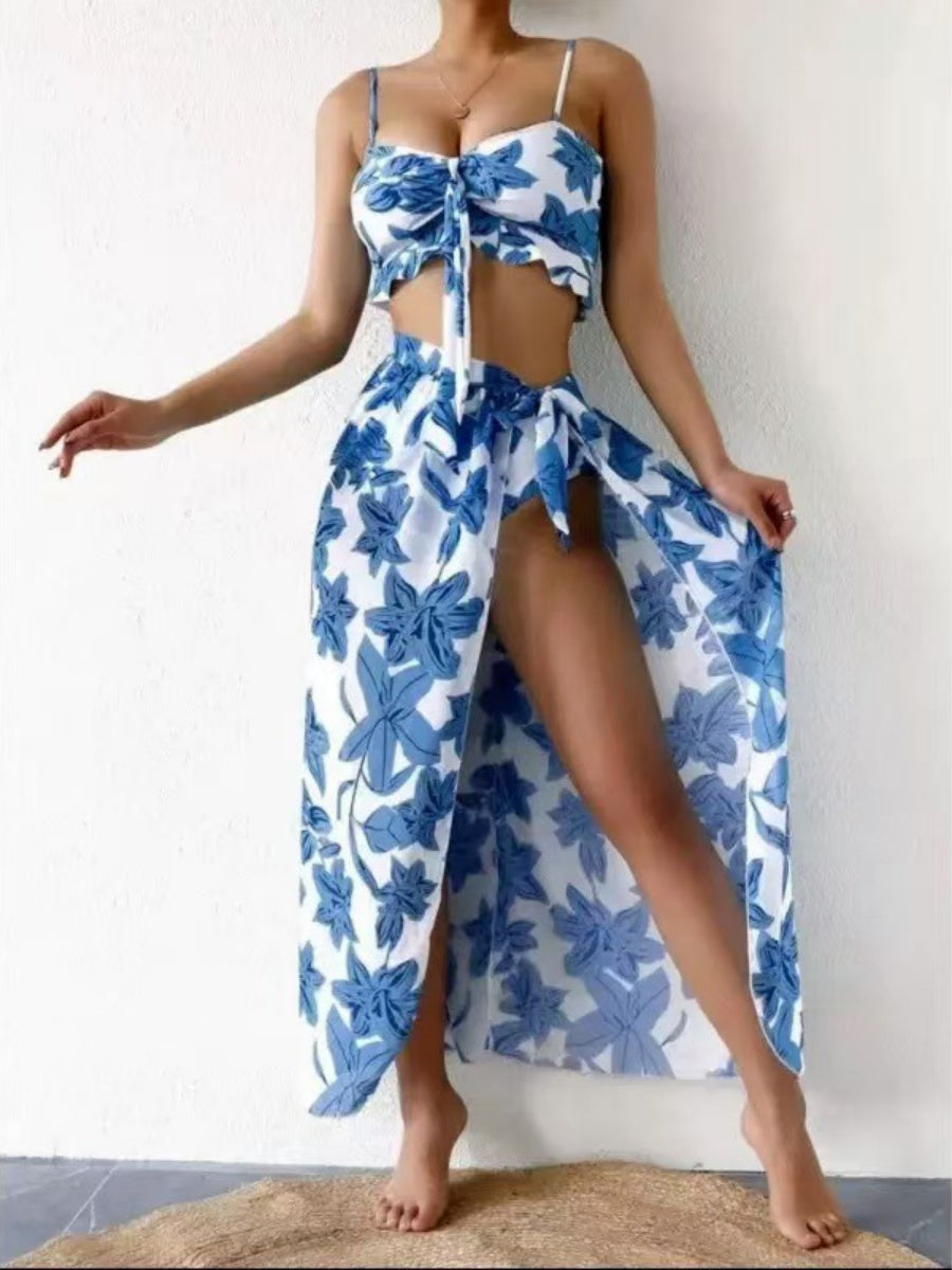 Floral Print Vacation Bikini Three-Piece Set
