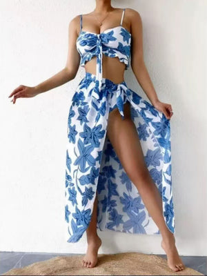 Floral Print Vacation Bikini Three-Piece Set