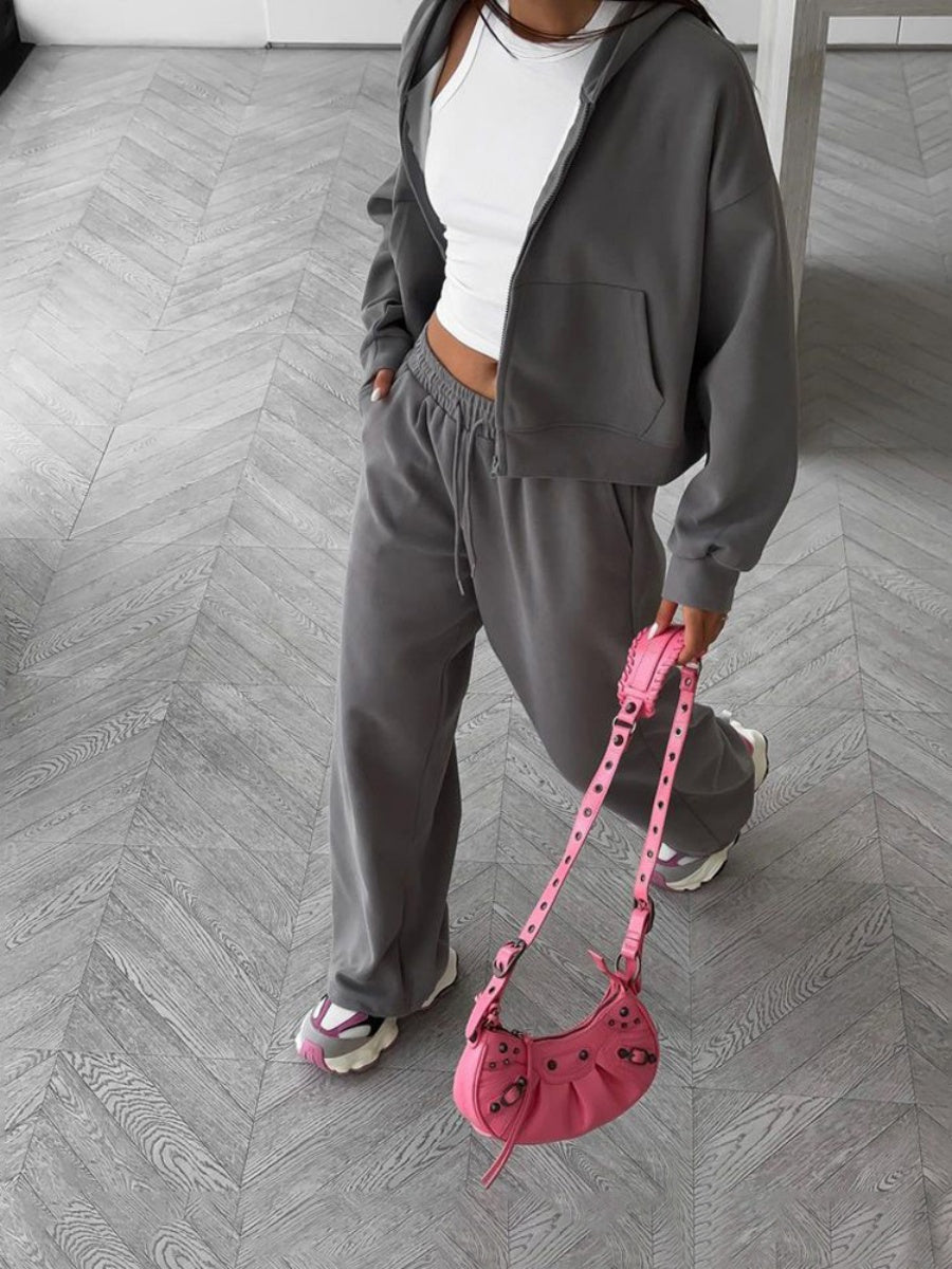 Liber Autumn women's clothing with pockets solid color Sweatshirts&Hoodies Long sleeve cardigan two piece set
