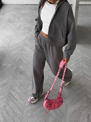 Liber Autumn women's clothing with pockets solid color Sweatshirts&Hoodies Long sleeve cardigan two piece set
