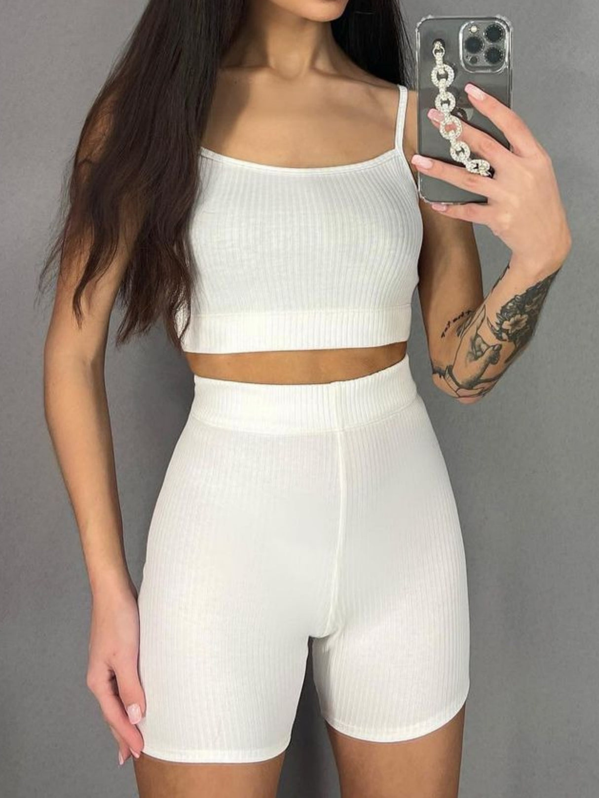 Piping Yoga Navel Exposed Suspender Shorts 2-piece Sets