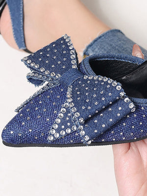 Rhinestone Pointed Bow Backless High Heels