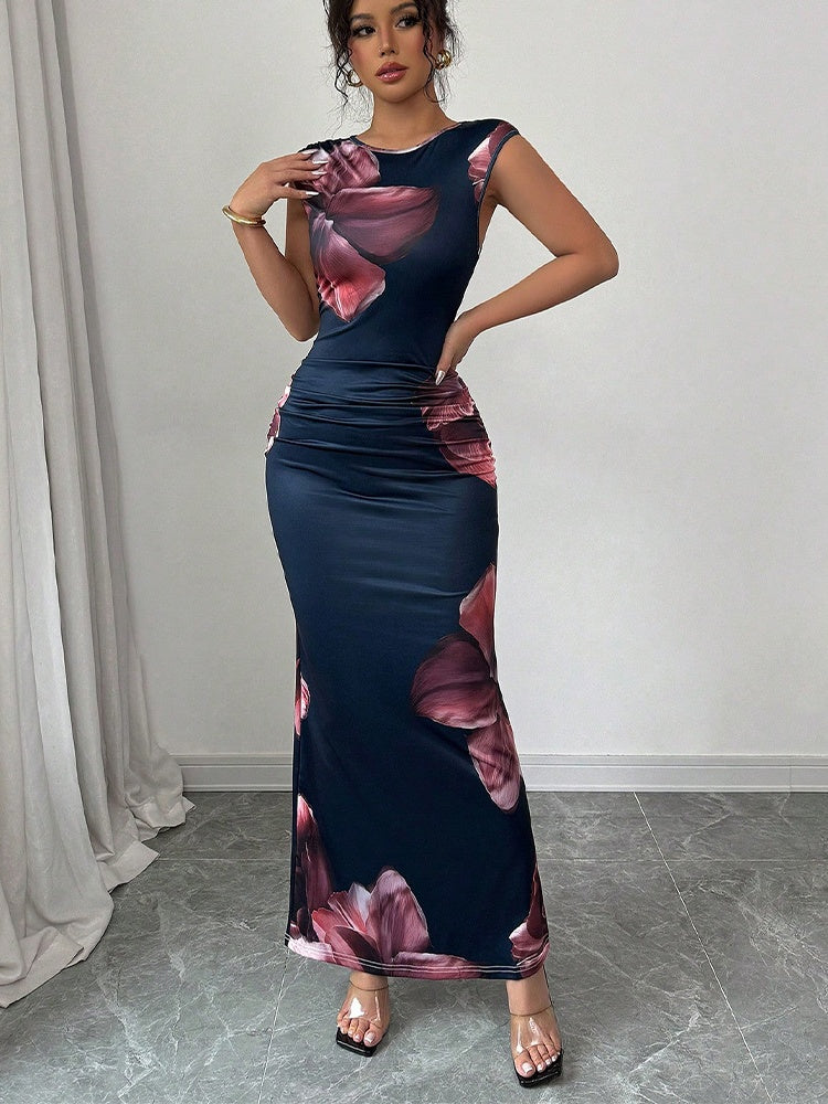 Floral Printed Sleeveless Hip Maxi Dresses