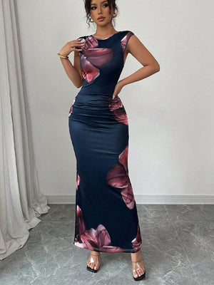 Floral Printed Sleeveless Hip Maxi Dresses