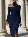 Hollow Slit Knitting Stand Collar Parties Mini&Short Dresses