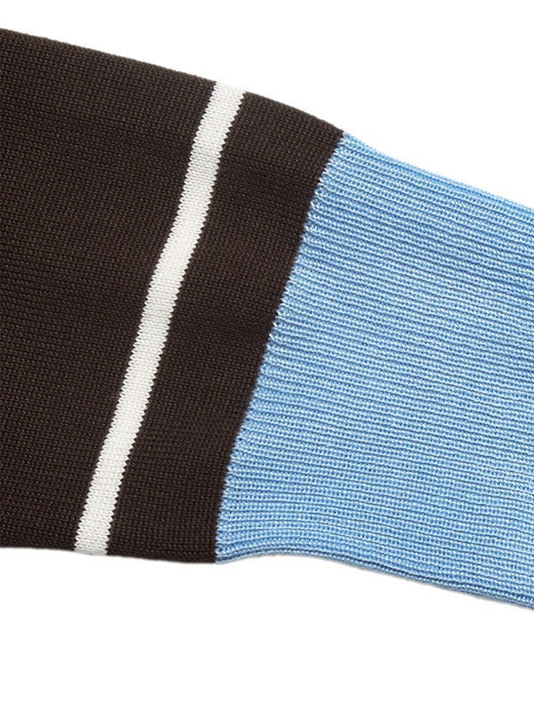 Preppy Style Striped Color-blocked Polo Collar Long-sleeved Fitted Sweater