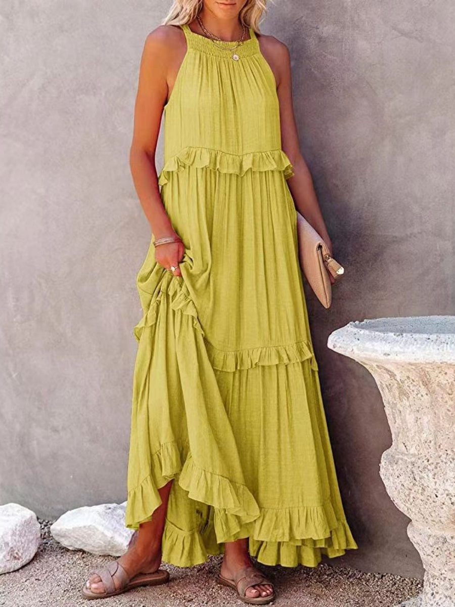 Camisoles Loose-fit Multi-story Irregular Solid Color Maxi Dresses