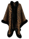 Leopard Print Shawl With Fur Collar Cloak Cardigans