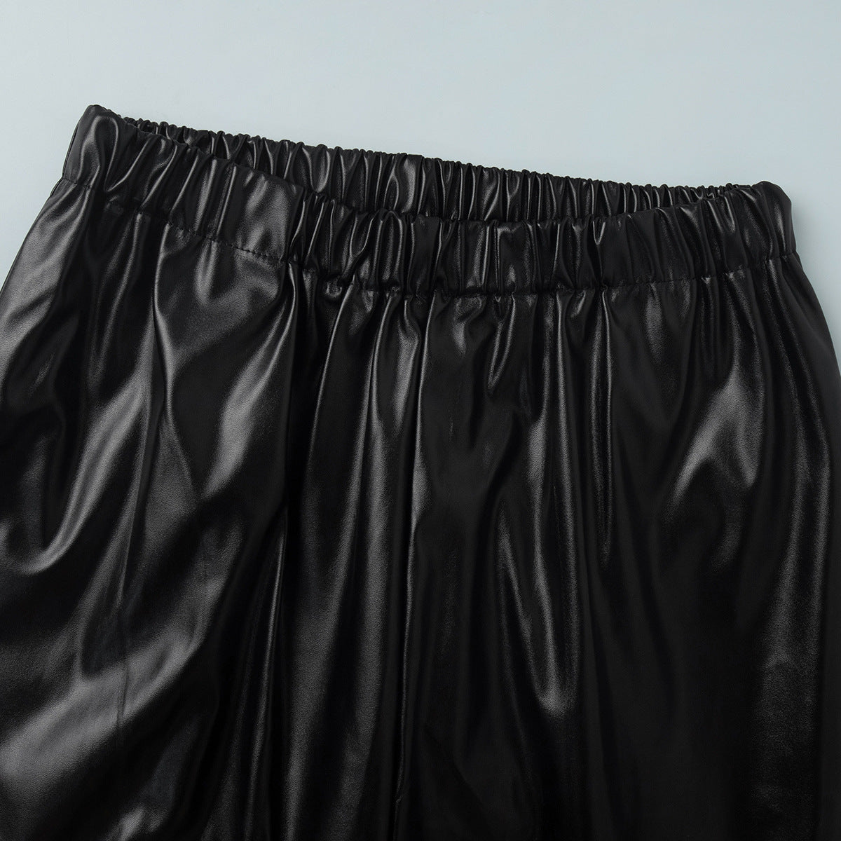 Drawstring Ankle Lantern Pants Loose Leather Pants PU Leather Trousers