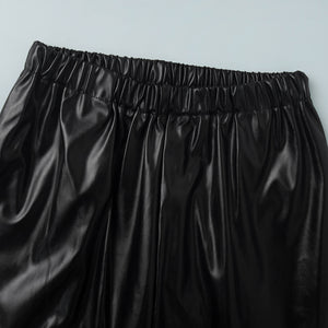 Drawstring Ankle Lantern Pants Loose Leather Pants PU Leather Trousers