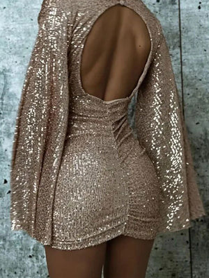 V-neck Hip-hugging Irregular Sequins Cloak Parties Mini&Short Dresses