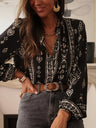 Geometric Print V-neck Long-sleeved Shirt