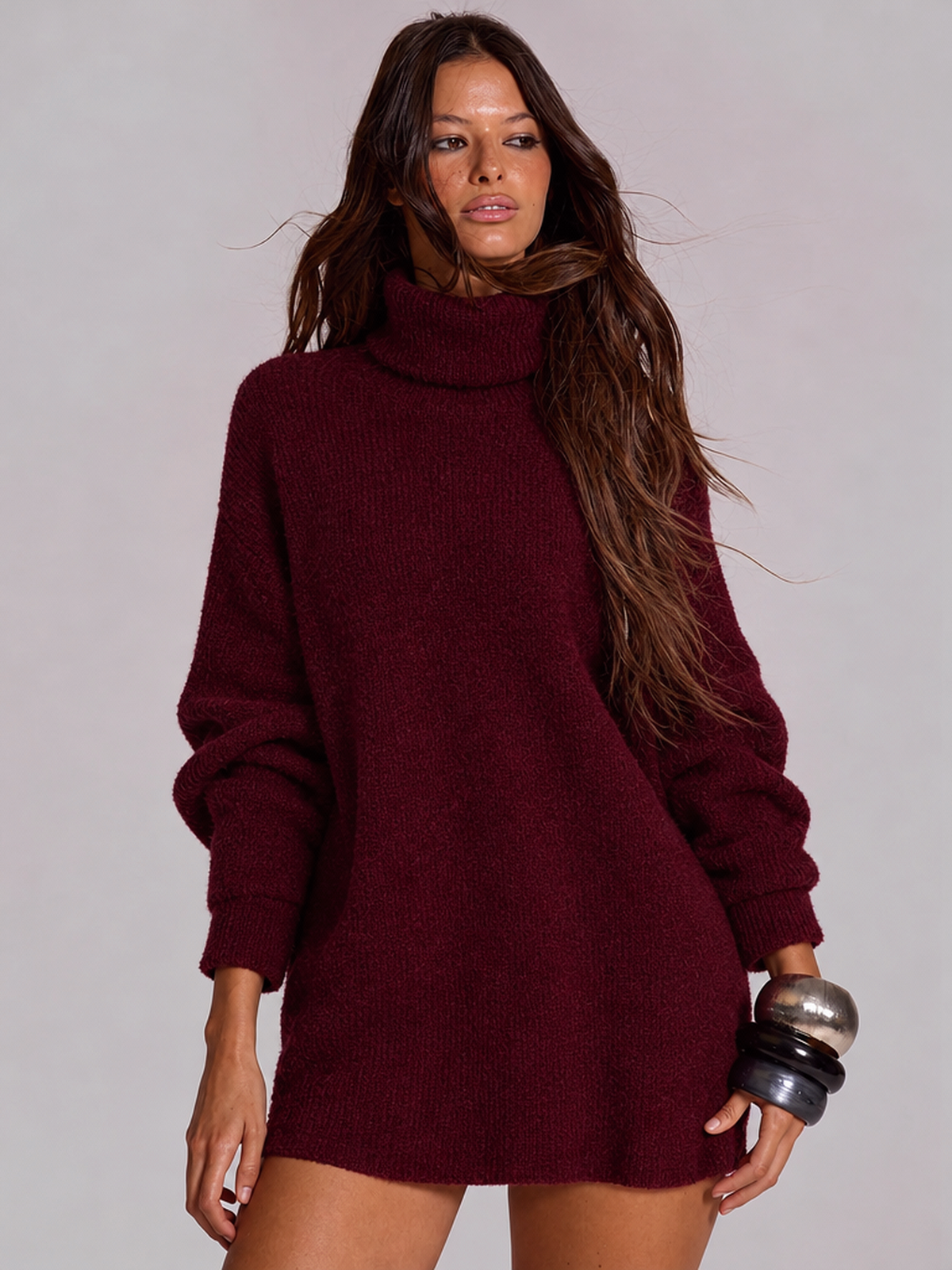 New Autumn/winter Women's High-neck Long-sleeved Knitted Long Sweater Top