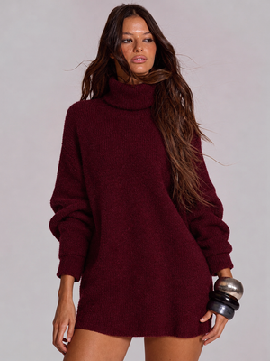 New Autumn/winter Women's High-neck Long-sleeved Knitted Long Sweater Top