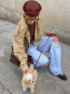 Liber Autumn Women's Pocket Solid Color Trench Coats