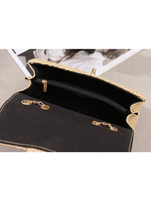 Solid Color Straw Crossbody Bag For Vacation