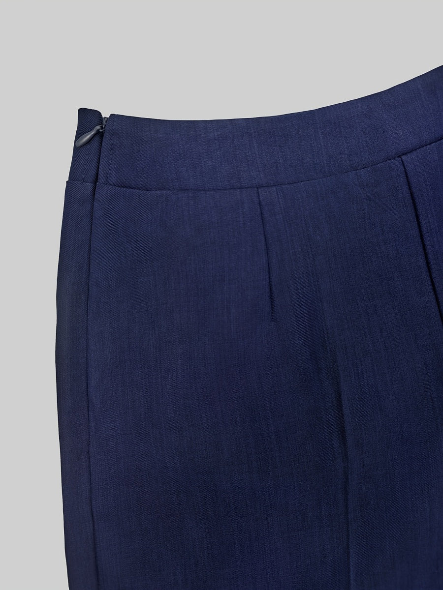 Blue Slanted Placket Design Blazers Straight-leg Pants 2-piece Sets